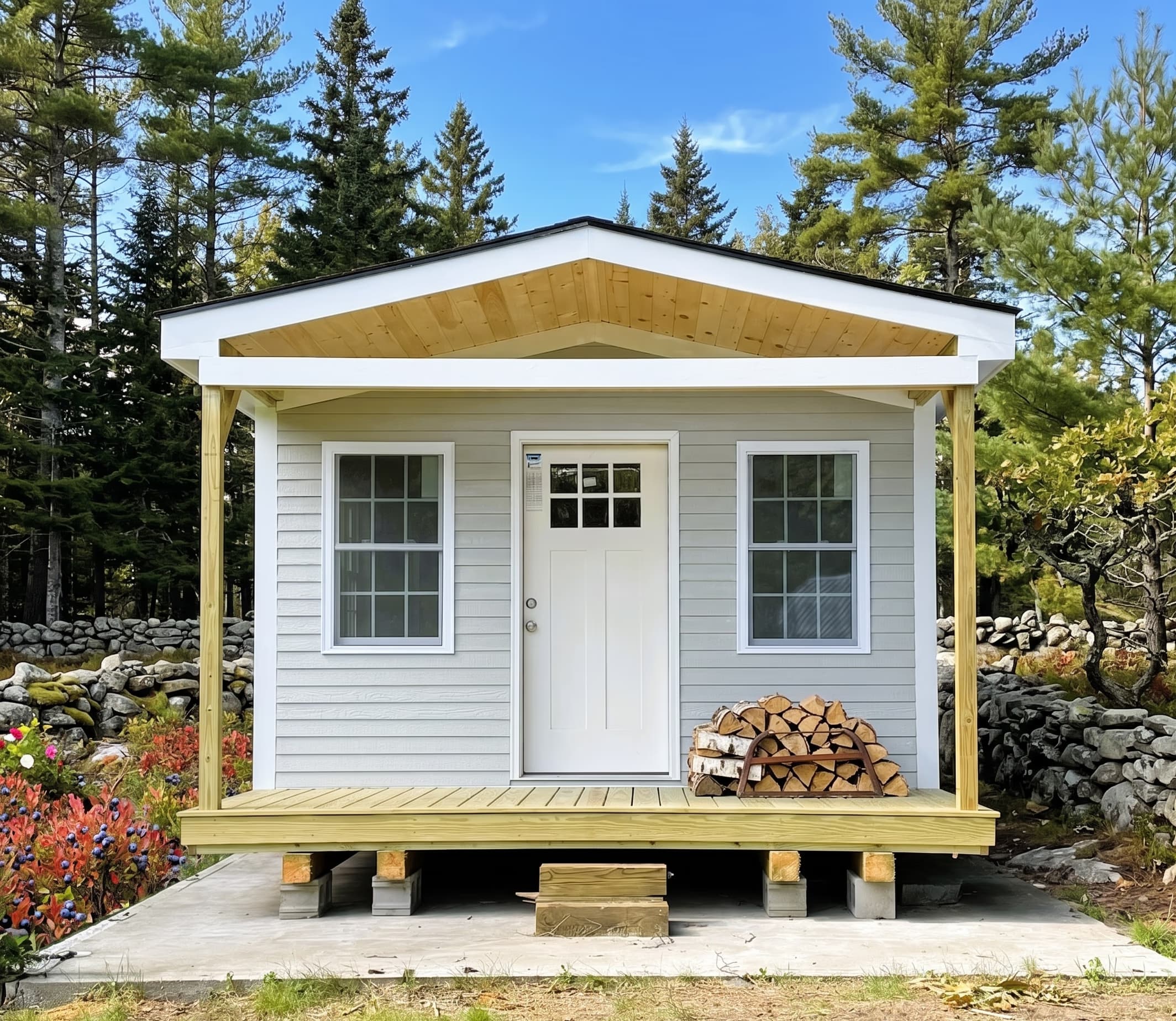 Small ADU cabin with porch in Damariscotta, Maine